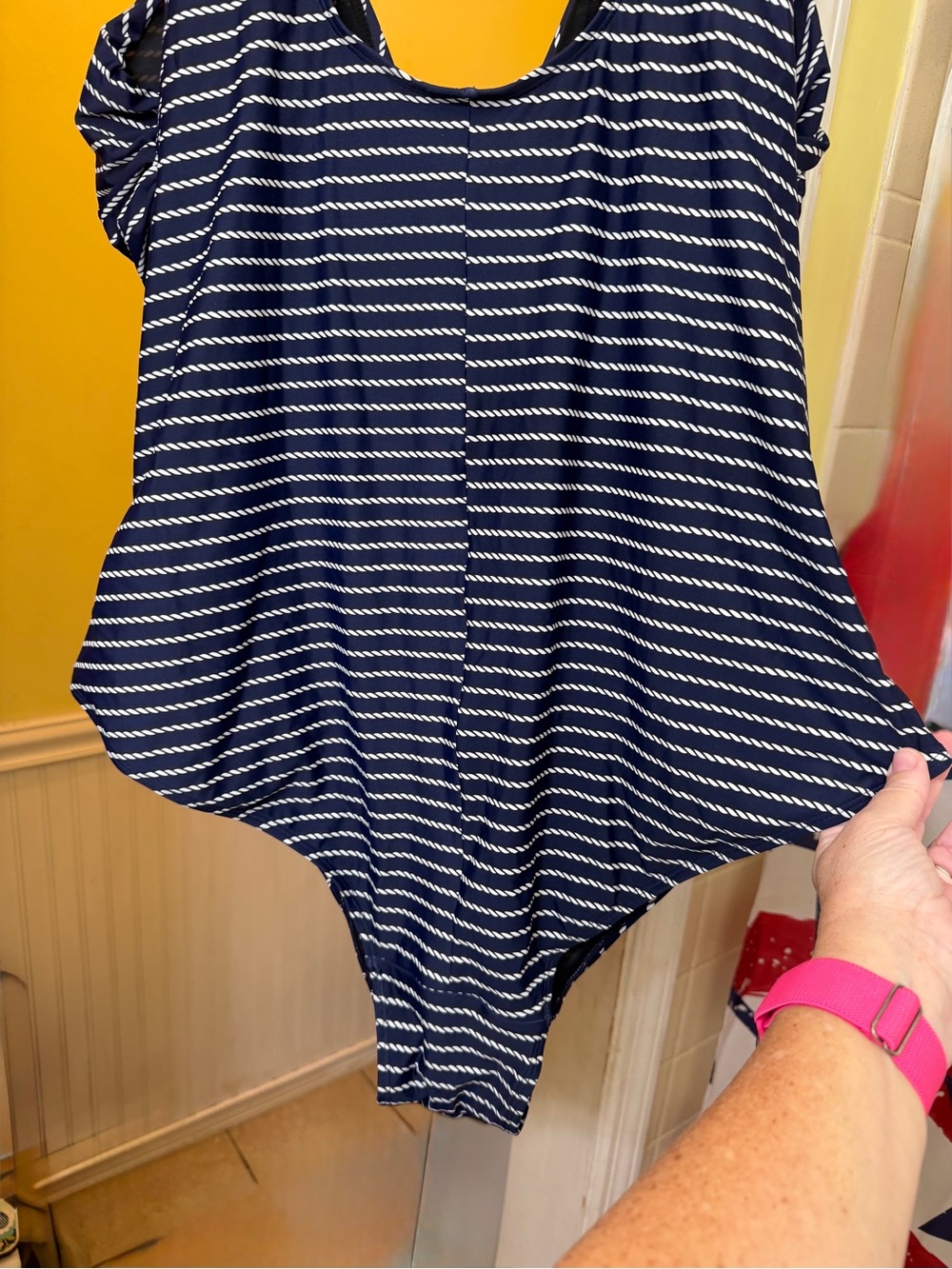 Avenue Navy and White Striped Kids One-Piece Swimsuit